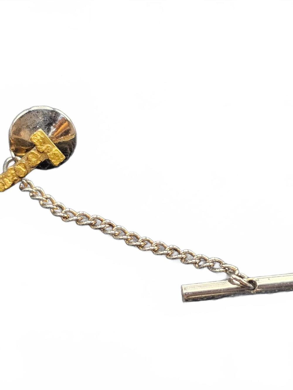 Gold Tone Anchor Tie Tack with Chain